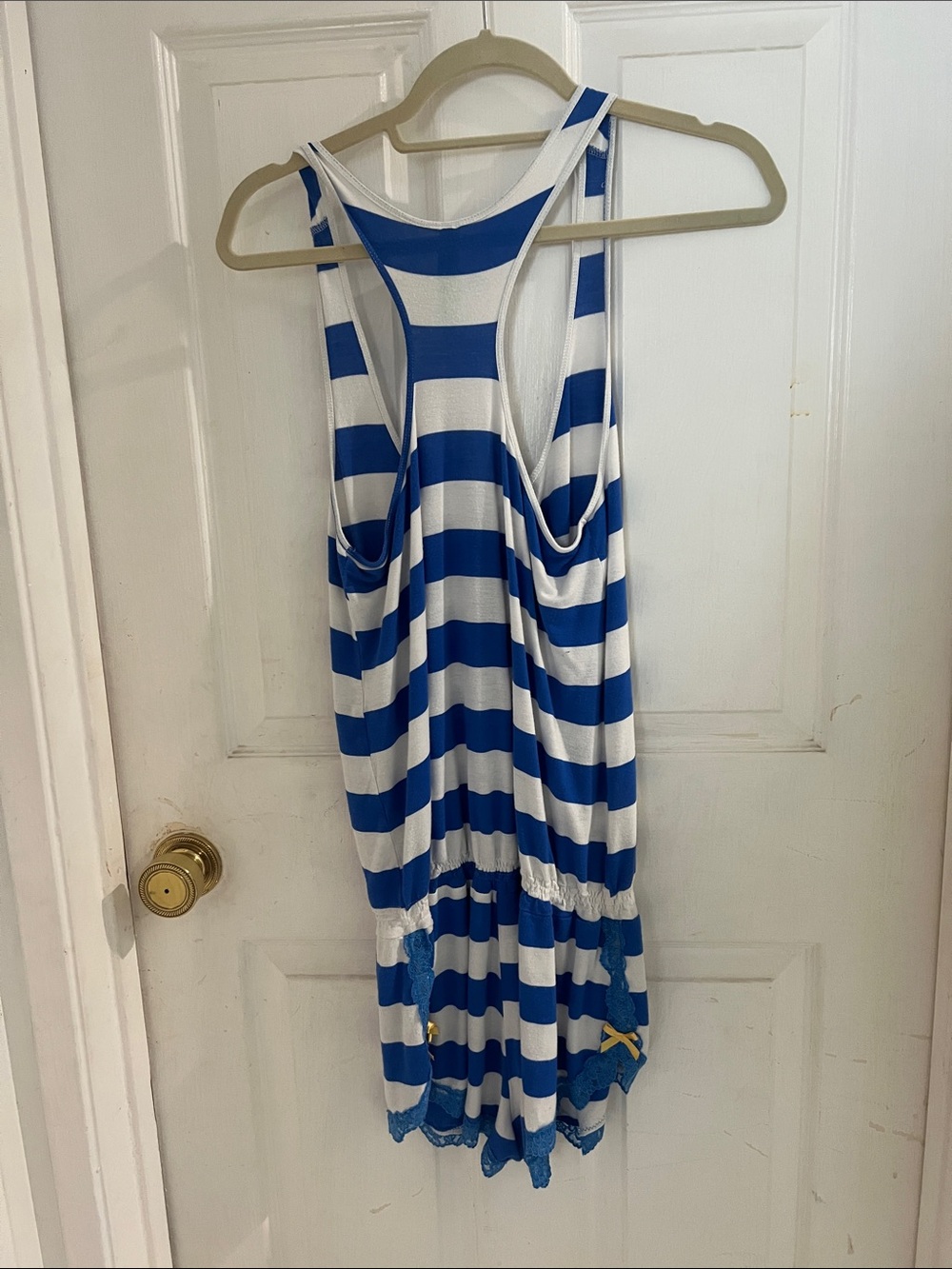 Honeydew Intimates Blue and White Striped Romper with Pink Trim - Picture 6 of 6